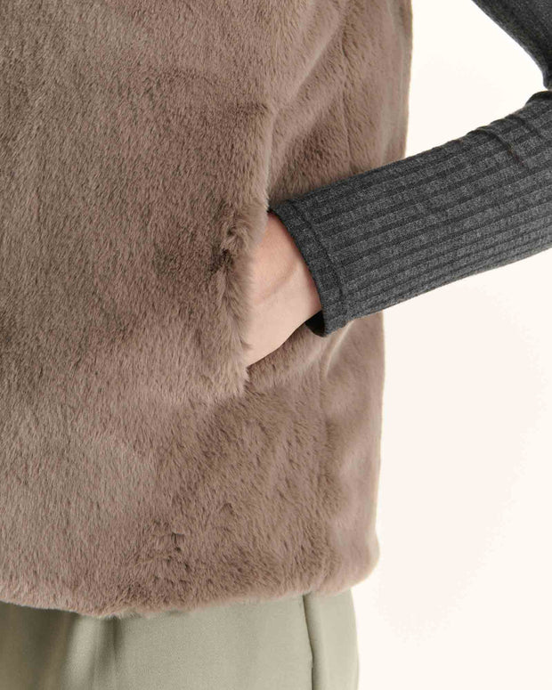 Doudoune avec des cristaux Swarovski®️ sans manches réversible Grand Froid Taupe Daria