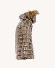 Doudoune mi-longue laquée Grand Froid Taupe Perle