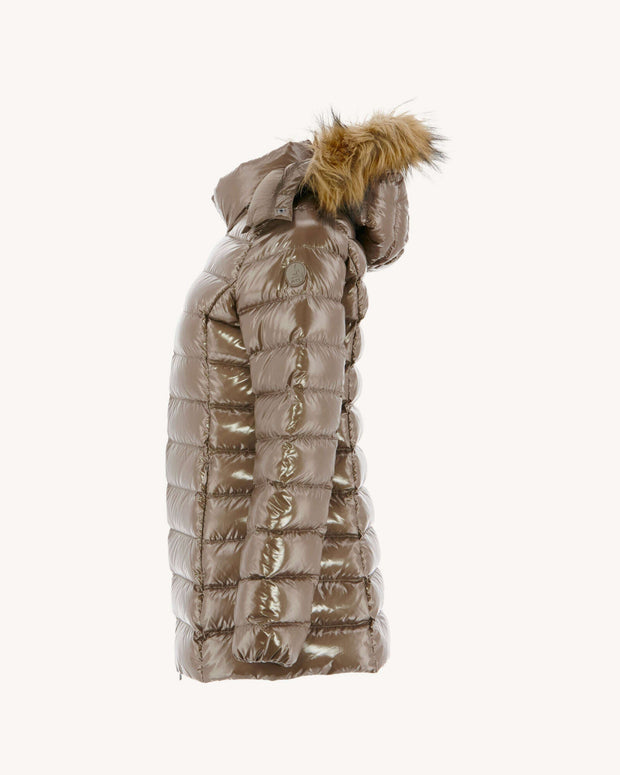Doudoune mi-longue laquée Grand Froid Taupe Perle