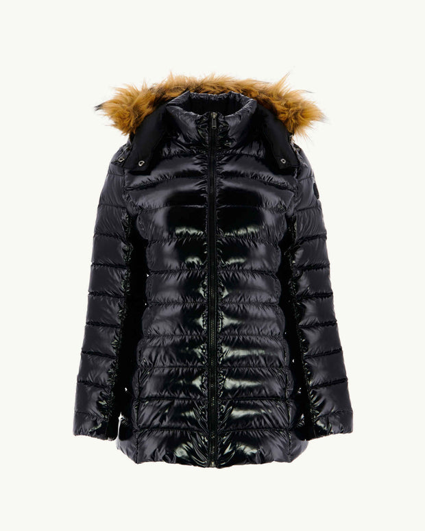 Doudoune mi-longue laquée Grand Froid Noir Perle