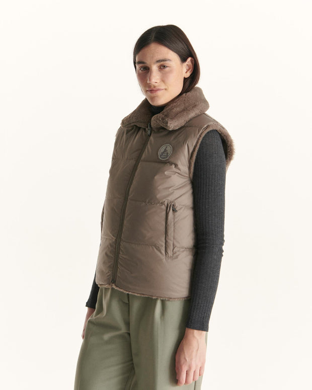 Doudoune avec des cristaux Swarovski®️ sans manches réversible Grand Froid Taupe Daria
