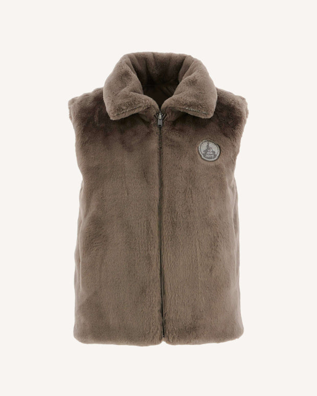 Doudoune avec des cristaux Swarovski®️ sans manches réversible Grand Froid Taupe Daria