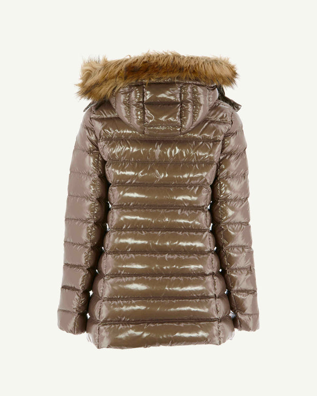 Doudoune mi-longue laquée Grand Froid Taupe Perle