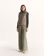 Doudoune avec des cristaux Swarovski®️ sans manches réversible Grand Froid Taupe Daria
