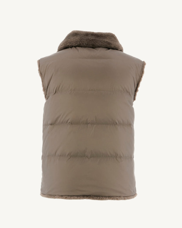 Doudoune avec des cristaux Swarovski®️ sans manches réversible Grand Froid Taupe Daria